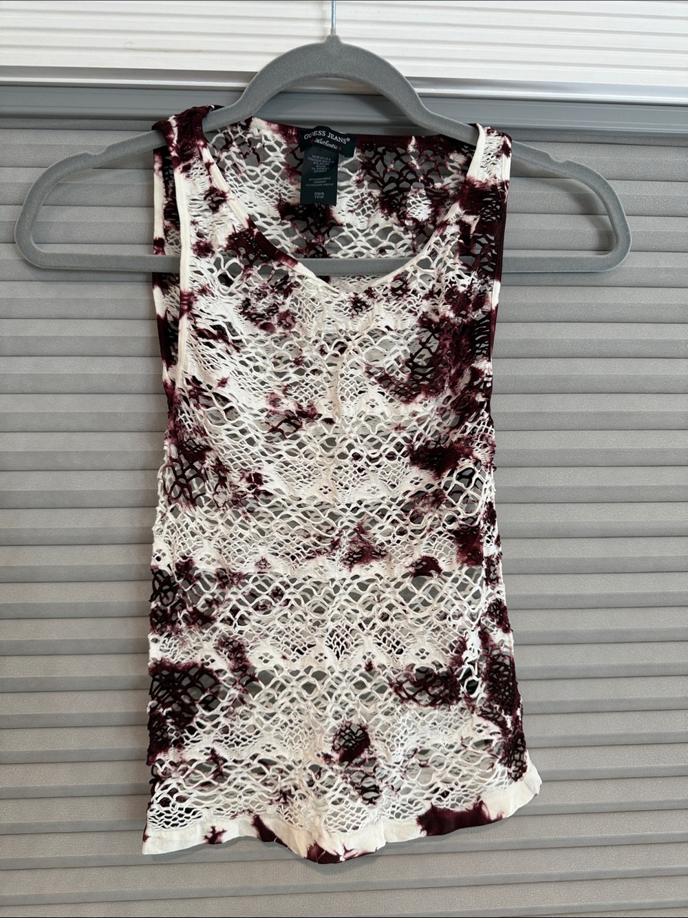 Guess White and Burgundy Crochet Tank Top